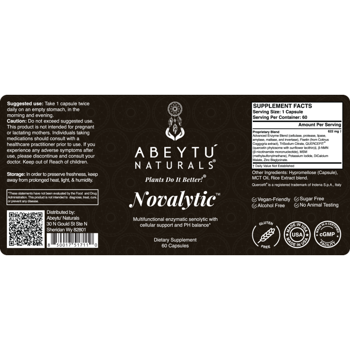 Novalytic full label laid flat: suggested use, cautions and supplement facts