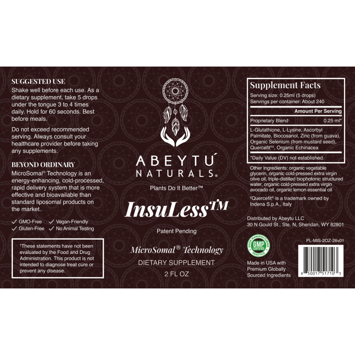 InsuLess full label laid flat: suggested use, cautions and supplement facts